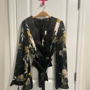 Fashion Nova Black Floral Satin Wrap